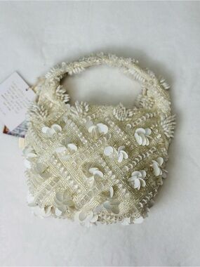 Viral Beaded Ivory Floral Sequin Bucket Handbag